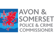 Avon and Somerset Police and Crime Commissioner logo featuring a red dragon holding scales on a blue background.