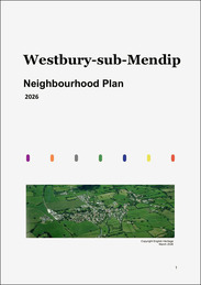 Westbury-sub-Mendip Neighbourhood Plan front cover featuring title text and an aerial photograph of the village and surrounding countryside.