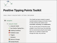 Circular arrows surround people, pathways and environmental icons in the Positive Tipping Points Toolkit graphic.