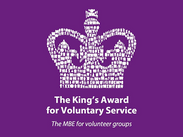 King’s Award for Voluntary Service logo featuring a crown formed from people on a purple background.