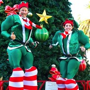 A man and a woman dressed up as elves