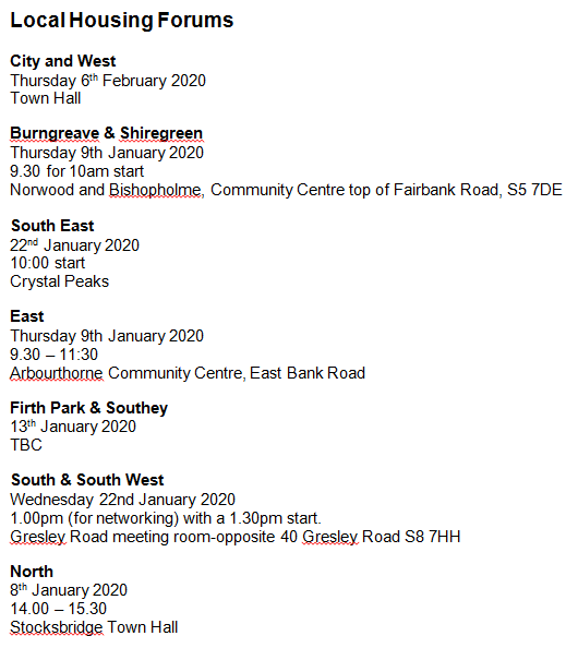 Local Housing Forum Dates