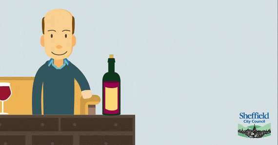 Animated gif showing that drinking one bottle of wine is same calories as 15 Jaffa cakes