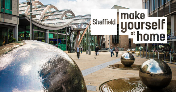 Spheres in Peace Gardens with Make Yourself at Home text on top