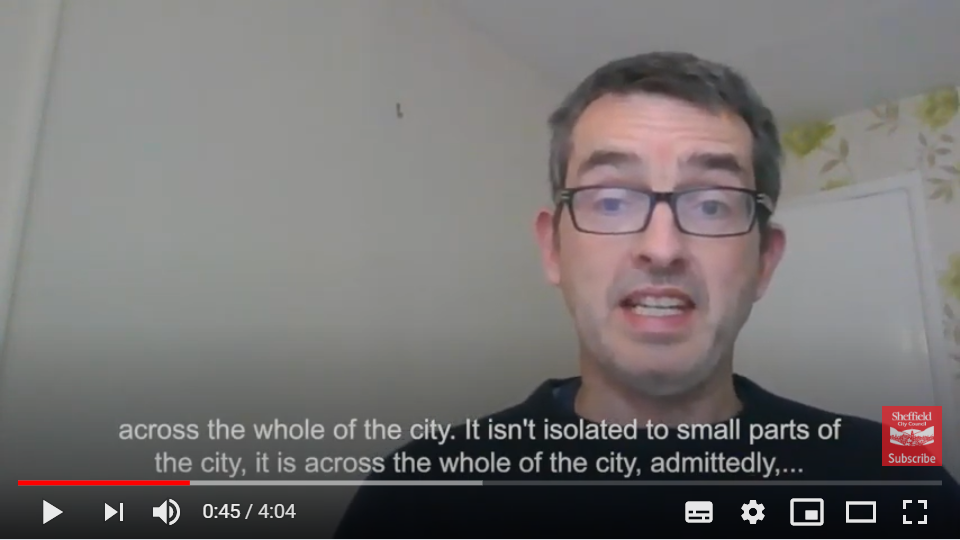 Video still on Sheffield's Coronavirus position featuring Greg Fell Public Health Director Sheffield