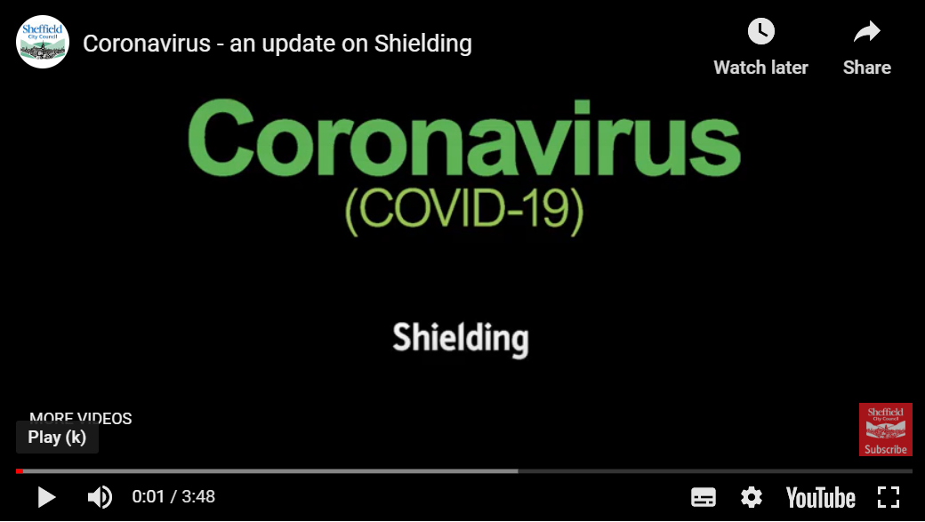 Shielding video still, black background with text.