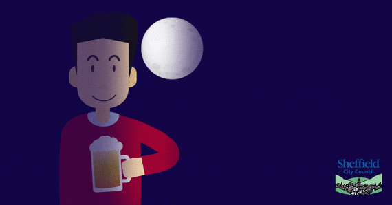 Animated gif discussing the dangers of drinking too much during lockdown