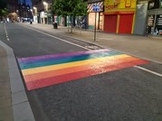 Rainbow crossing in the city centre of Sheffield