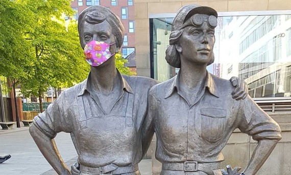 Women of Steel wearing face masks