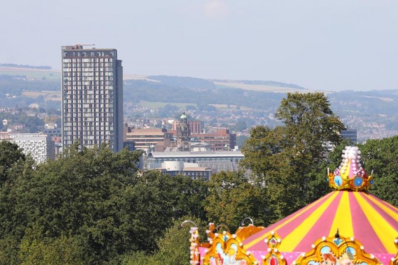 View from Sheffield Fayre at Norfolk Park toward Sheffield city centre