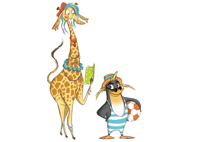 Cartoon giraffe reading a book 