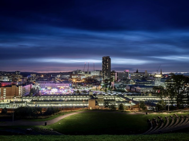 Sheffield city skyline at night