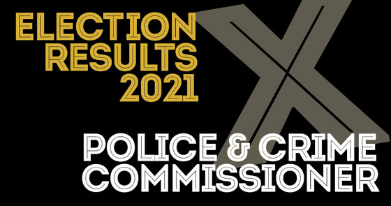 Grey X on black background with the text Police & Crime Commissioner in white