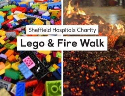 Image of lego pieces and image of fire