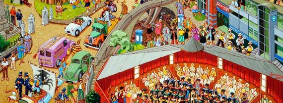 image of one of joe scarbroughs paintings of sheffield city centre