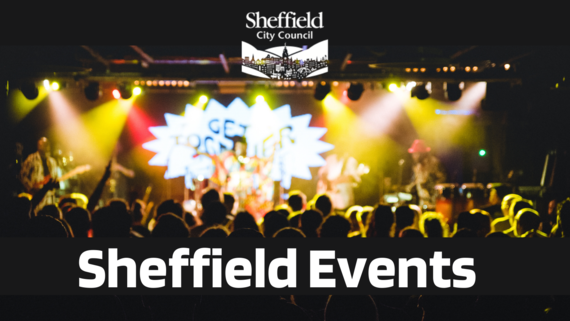 SCC logo above a crowd at a concert image with Sheffield events at the bottom