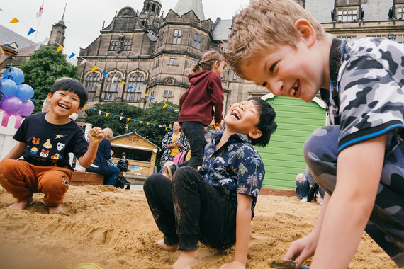 Children play in the sand pit at Sheffield by the Seaside