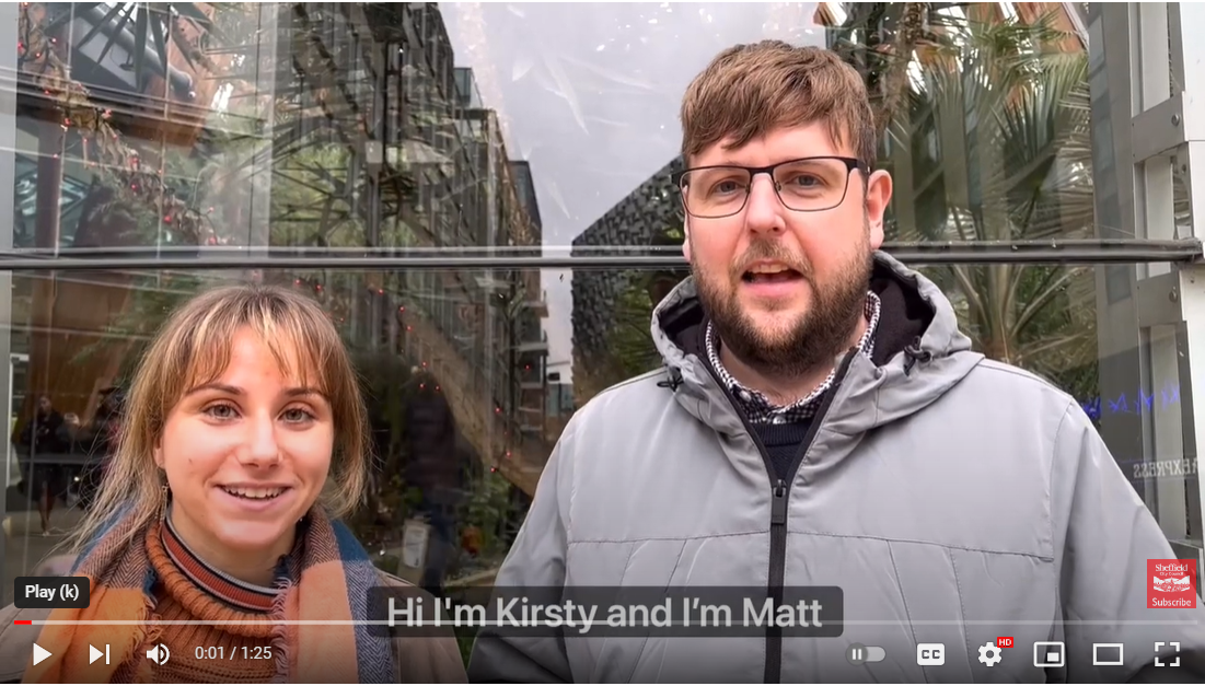 Video still showing Kirsty and Matt from Citizens Advice Bureau Sheffield.