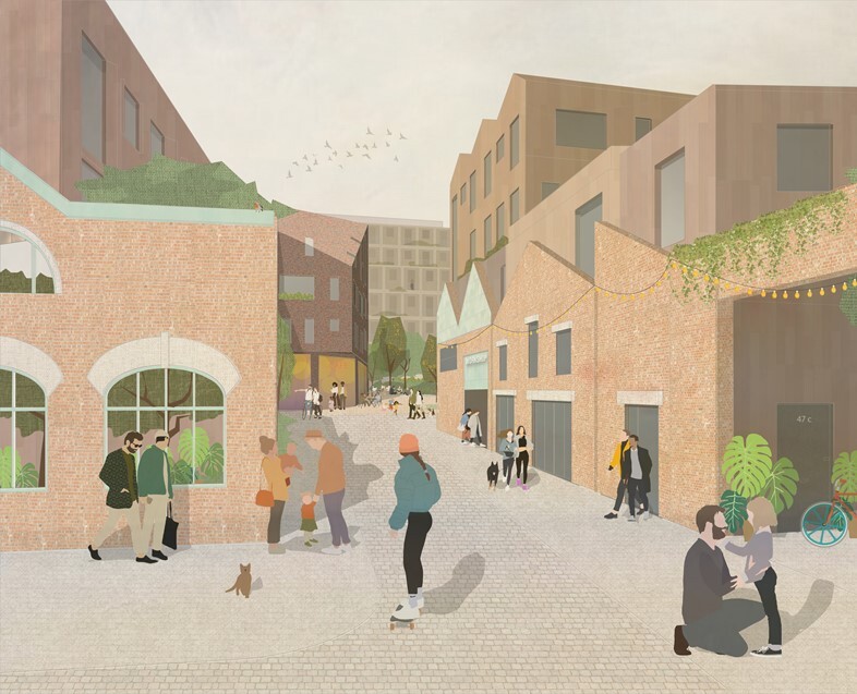 Artist's impression of the new neighbourhood in Kelham Island