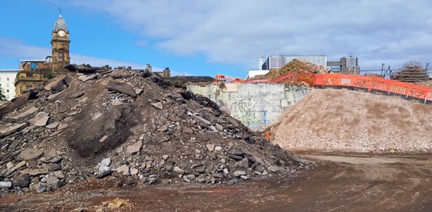 A mound of rubble that will be used as filler elsewhere on the site