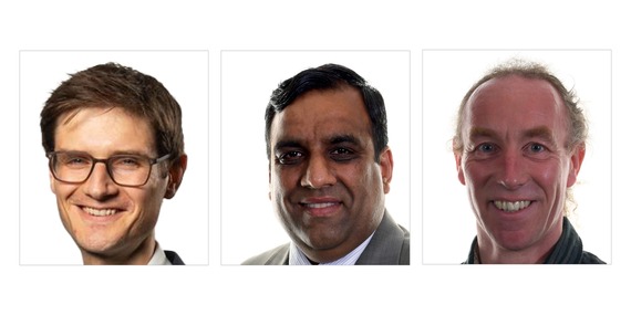 Three headshots of, from left, Councillor Tom Hunt, Councillor Shaffaq Mohammed and Councillor Douglas Johnson, all smiling