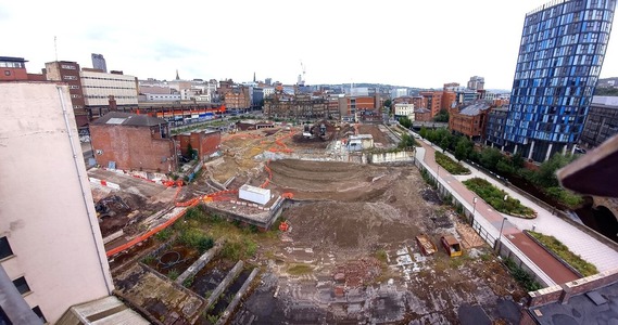 Aerial view of the Sheffield castle site