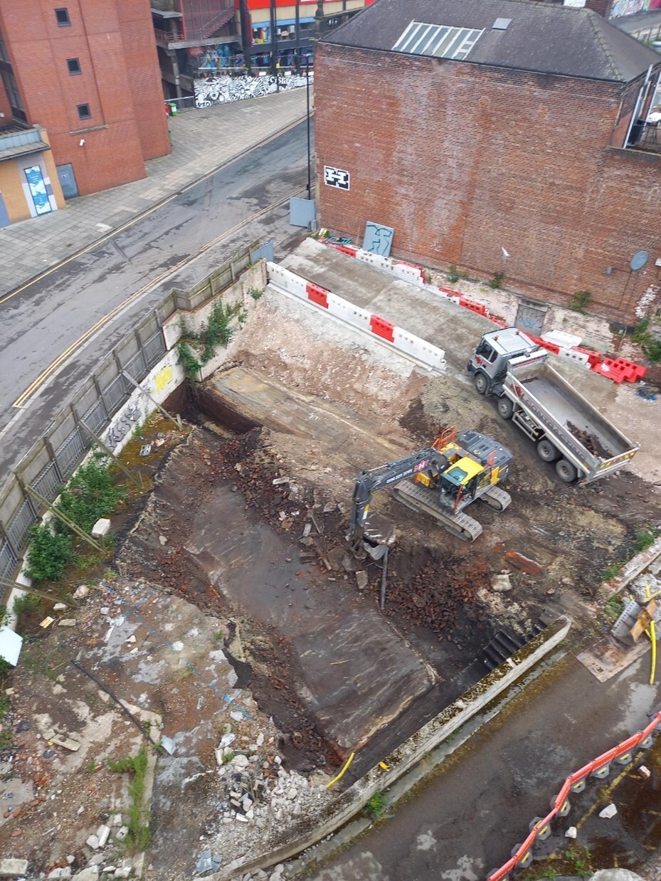 A machine is removing the culvert from the River Sheaf