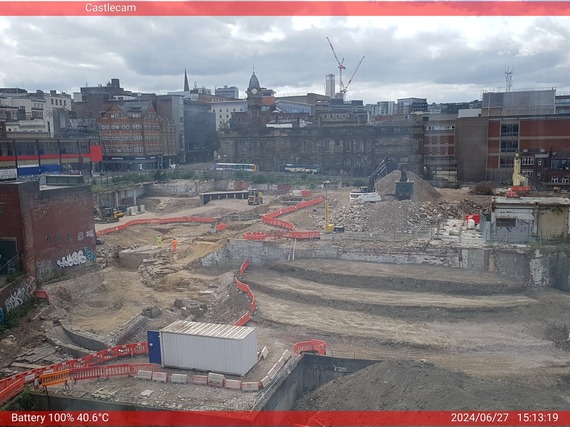 A view from Castlecam in July 2024. An overview of the castle site as work takes place