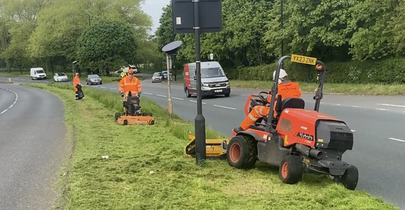 Grass cutting on Bochum Parkway, Sheffield