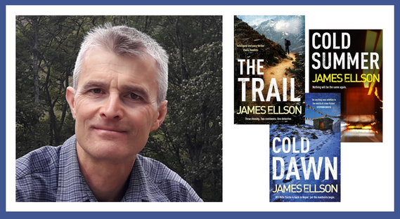 A photo of the crime writer James Ellson and the covers of his three books