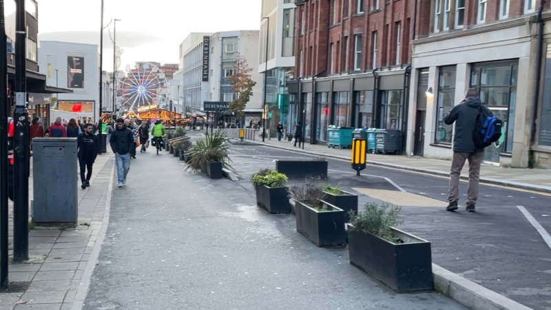 Looking down Pinstone Street towards The Moor