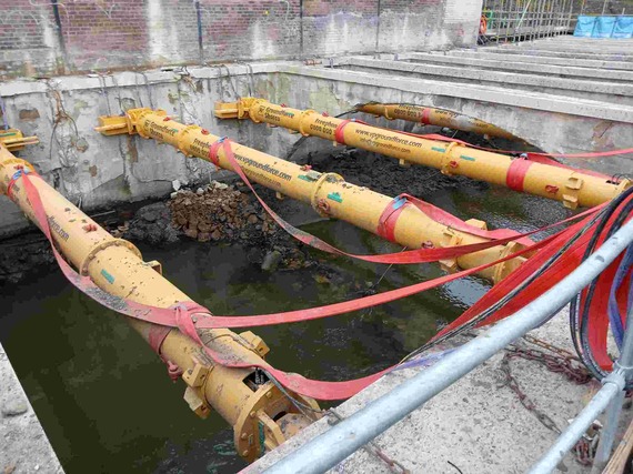 Yellow props have replaced the concrete ribs in the River Sheaf culvert.
