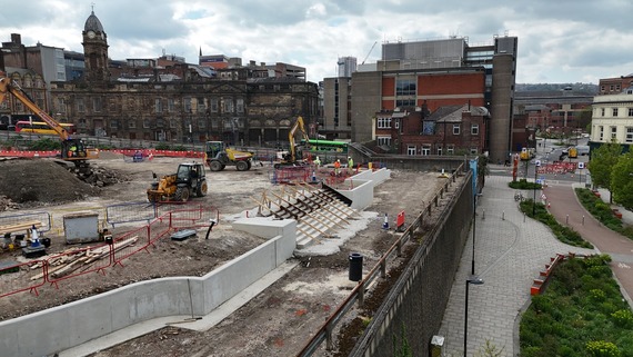 Drone image of the Rampart steps being shuttered at Castlegate.