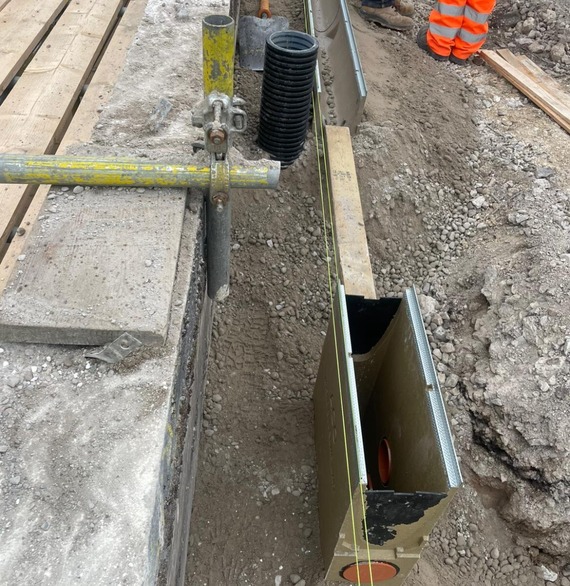 A close up of new channel drainage on the castle site