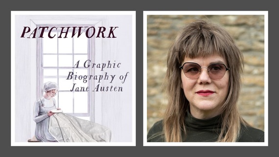 Author and artist Kate Evans, and the front cover of her book, Patchwork