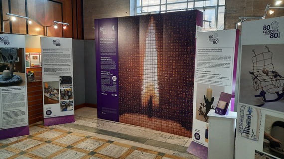A general view of Sheffield Central Library foyer with the 80 candles display board