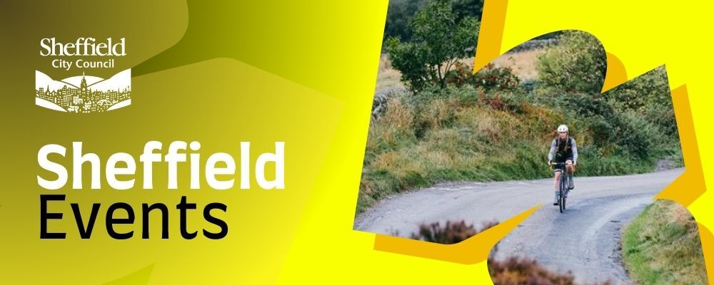 Yellow Sheffield Events header with image of female cyclist