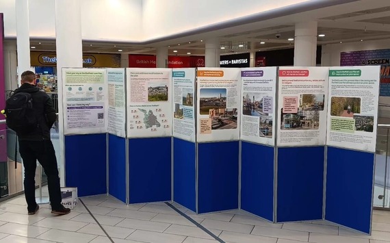 Eight panels display information about the Sheffield Local Plan in Crystal Peaks Shopping Centre