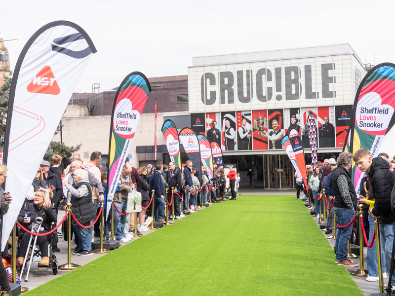 The Green Carpet event, with building lining the walk to the Crucible Theatre.