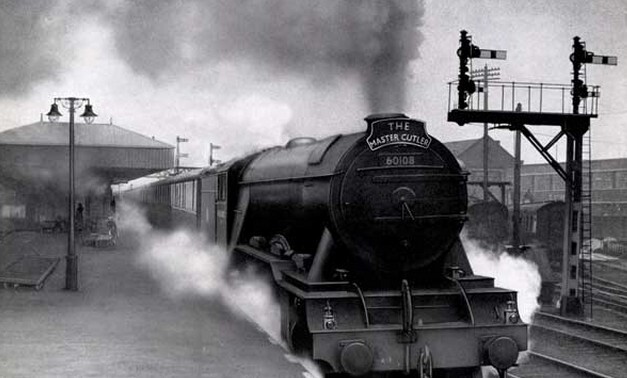 A steam train called the Master Cutler at a Sheffield railway station