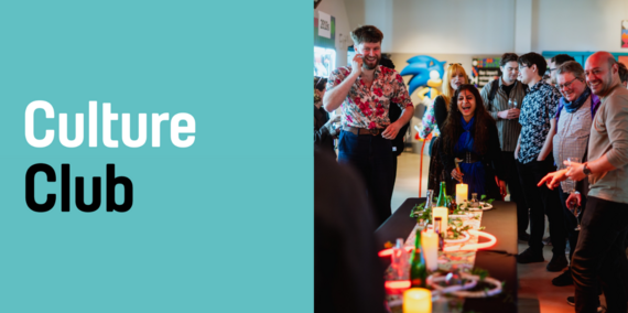 Culture Sheffield logo next to people playing a dynamic light up game across a table.