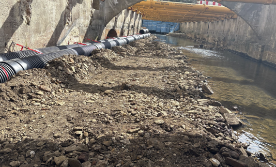 The pipes that have diverted the River Sheaf to allow work to take place in the river