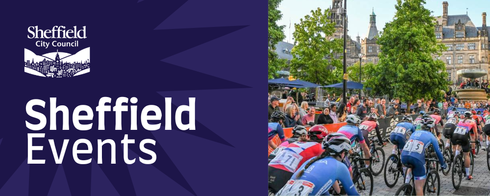 Sheffield events newsletter header, with a photo of the Sheffield Grand Prix visible.