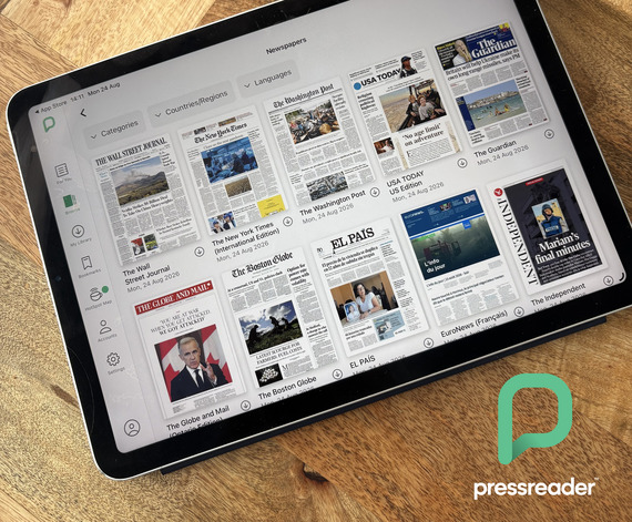 Photo of a tablet showing PressReader