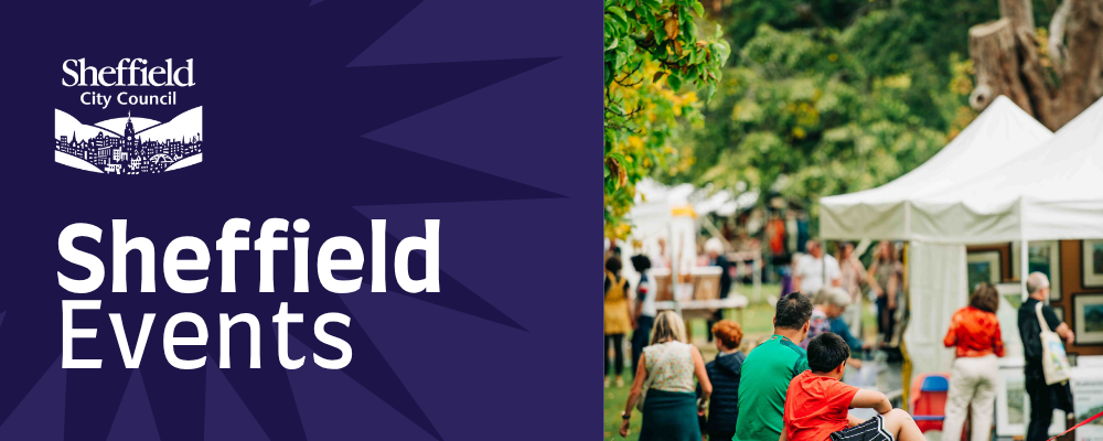 Sheffield Events header featuring a photo of Art in the Gardens,
