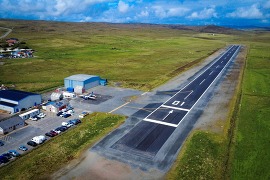 Tingwall Airport runway, seen from the air. 