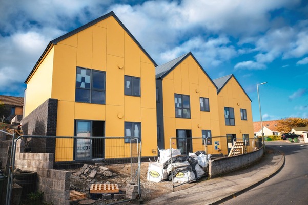 Yellow houses on North Road under construction