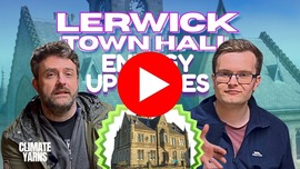 A youtube thumbnail for a video about improvements to the town hall's energy efficiency