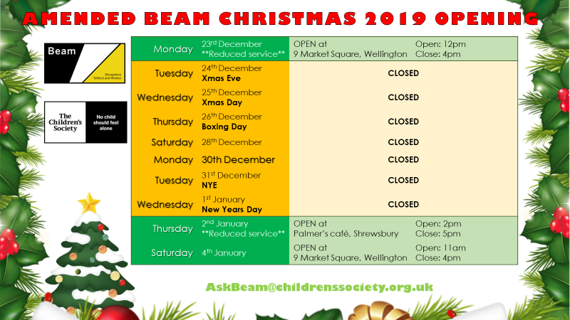 Beam opening hours at Christmas