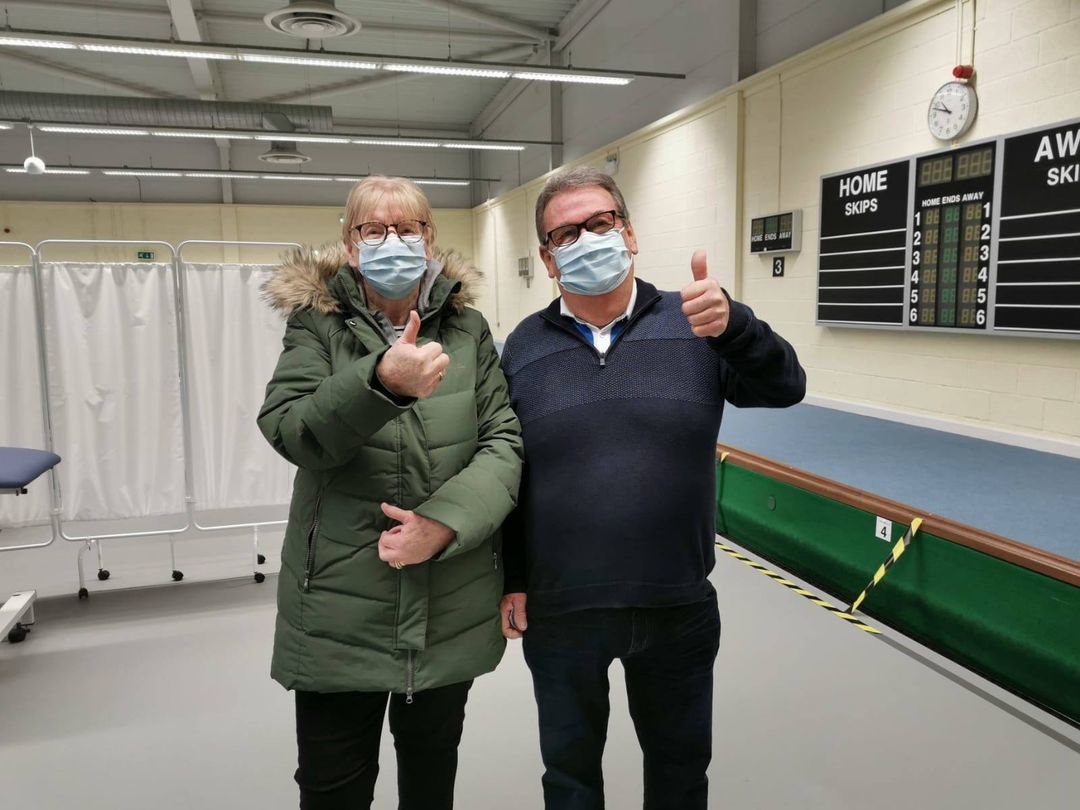 Gill and Stuart at vaccination centre in Shrewsbury